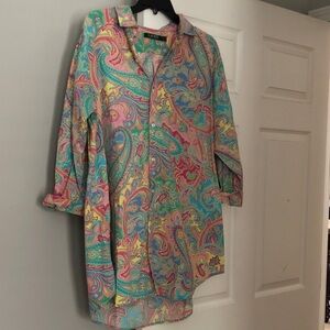 Long Ralph LaurenPastel Paisley Button-Up Tunic